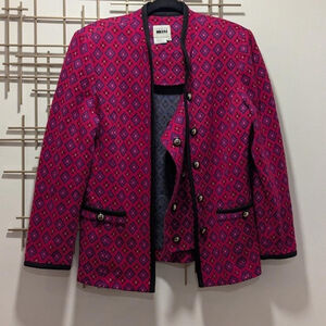 VTG Leslie‎ Fay Fuchsia & Blue Geo Print Blazer Women's Size 14 Office Old Money